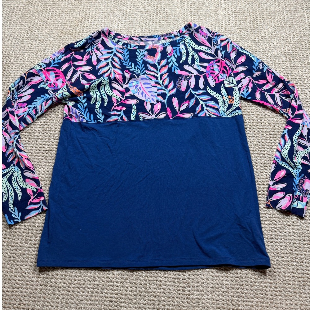 Lilly Pulitzer Finn Top In Oyster Bay Womens Size Small Blue Peasant Boho Blouse
